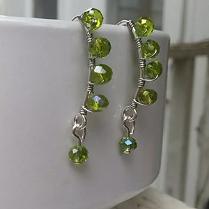 Sparkling Green Crystal Silver Marquise Earrings